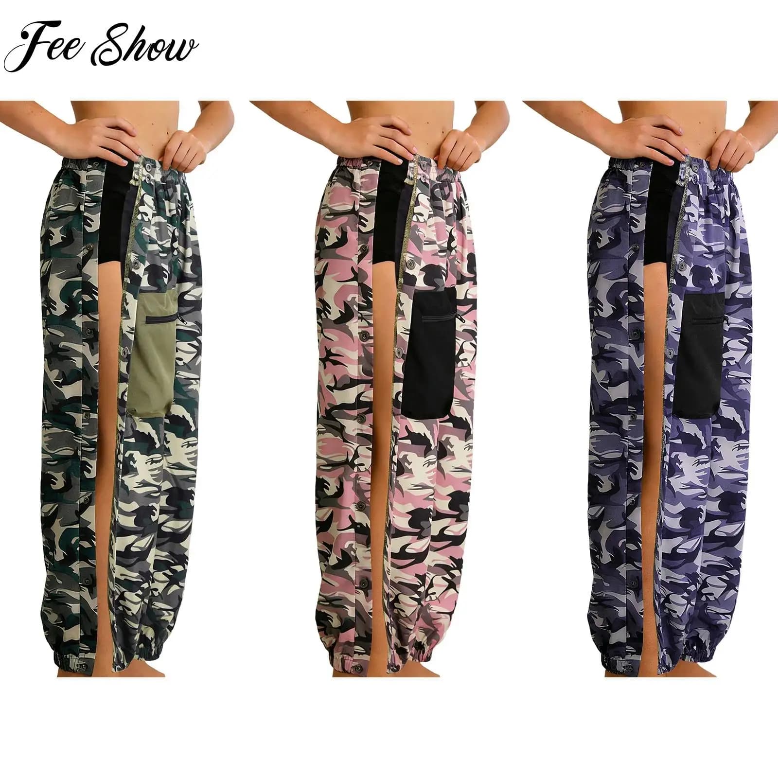 Pantaloni Sportivi Adattivi per Ragazzi con Esigenze Speciali, Pantaloni da Basket con Apertura Laterale e Bottoni a Pressione, Pantaloni della Tuta con Stampa Mimetica