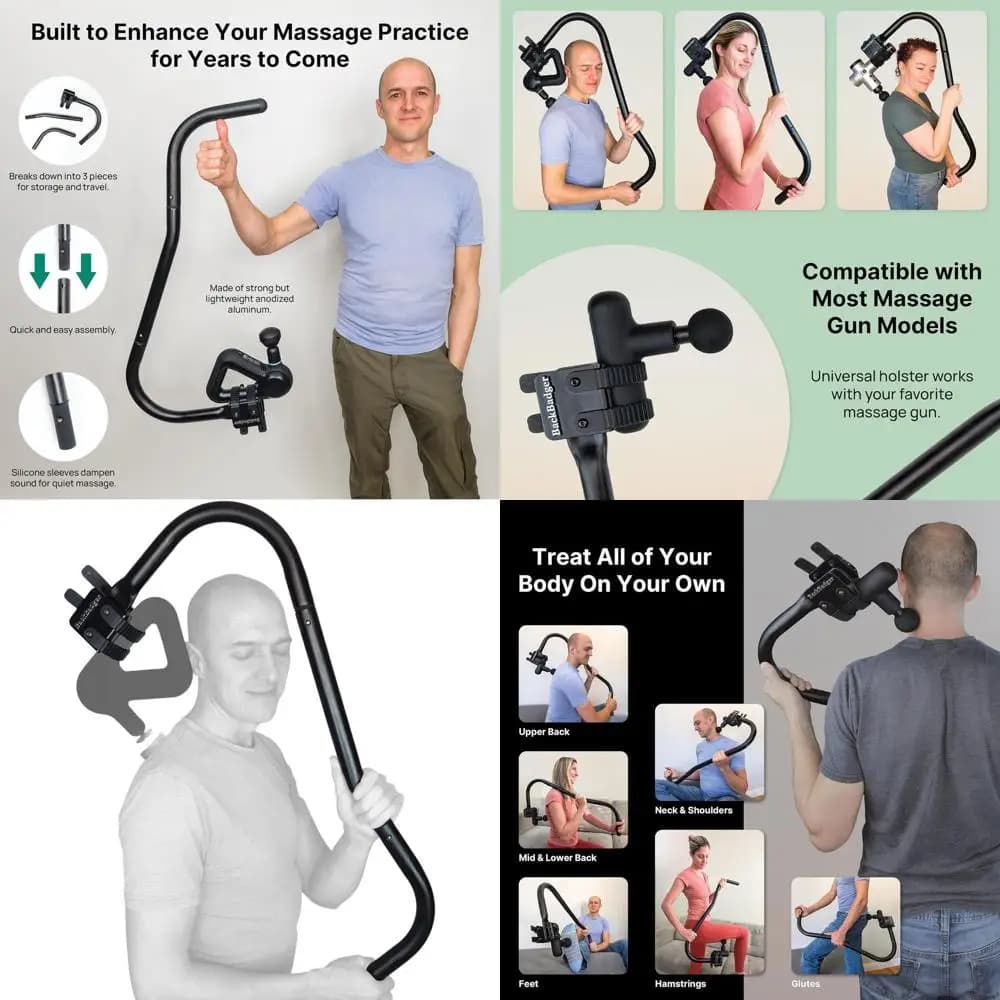 Universal back strap for percussive massage gun for deep muscle relief and hard to reach spots - Black