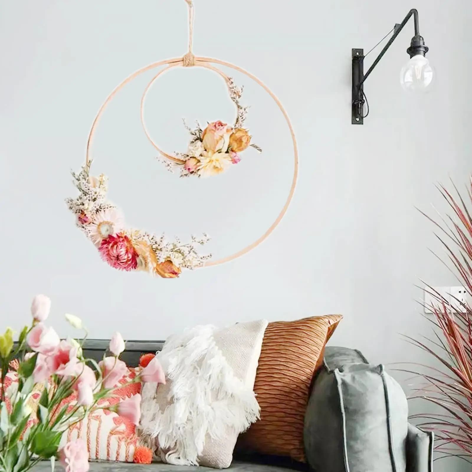Wooden Embroidery Hoop Circular Bamboo Dreamcatcher Ring Cross Stitch Frame for Arts and Crafts