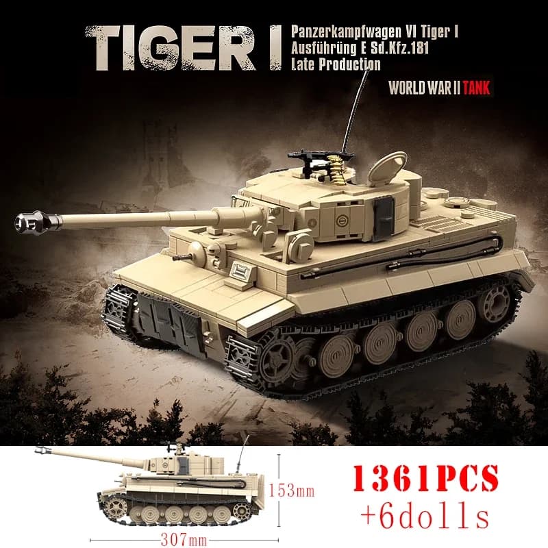 100233 German Tiger Military Armored Vehicle Building Blocks Model Children's Assembly Toy 1361pcs