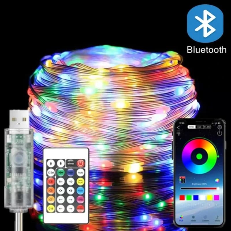 RGBIC USB LED Fairy String Lights 5M 10M 20M Bluetooth APP Control Music Sync DIY Color Changing Christmas Party Decor