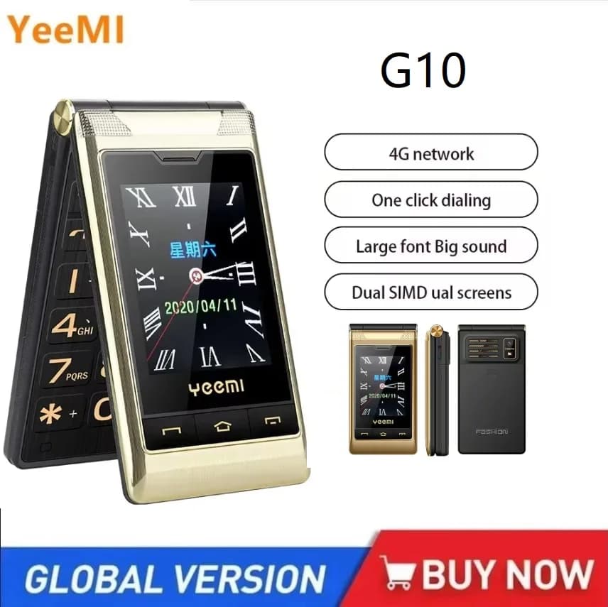 YeeMI G10 4G Robusta Caratteristica Telefono Pulsante Grande Banda Completa Flip Phone Dual SIM Doppio Schermo 1800mAh Grande Batteria Cellulare Per Anziani