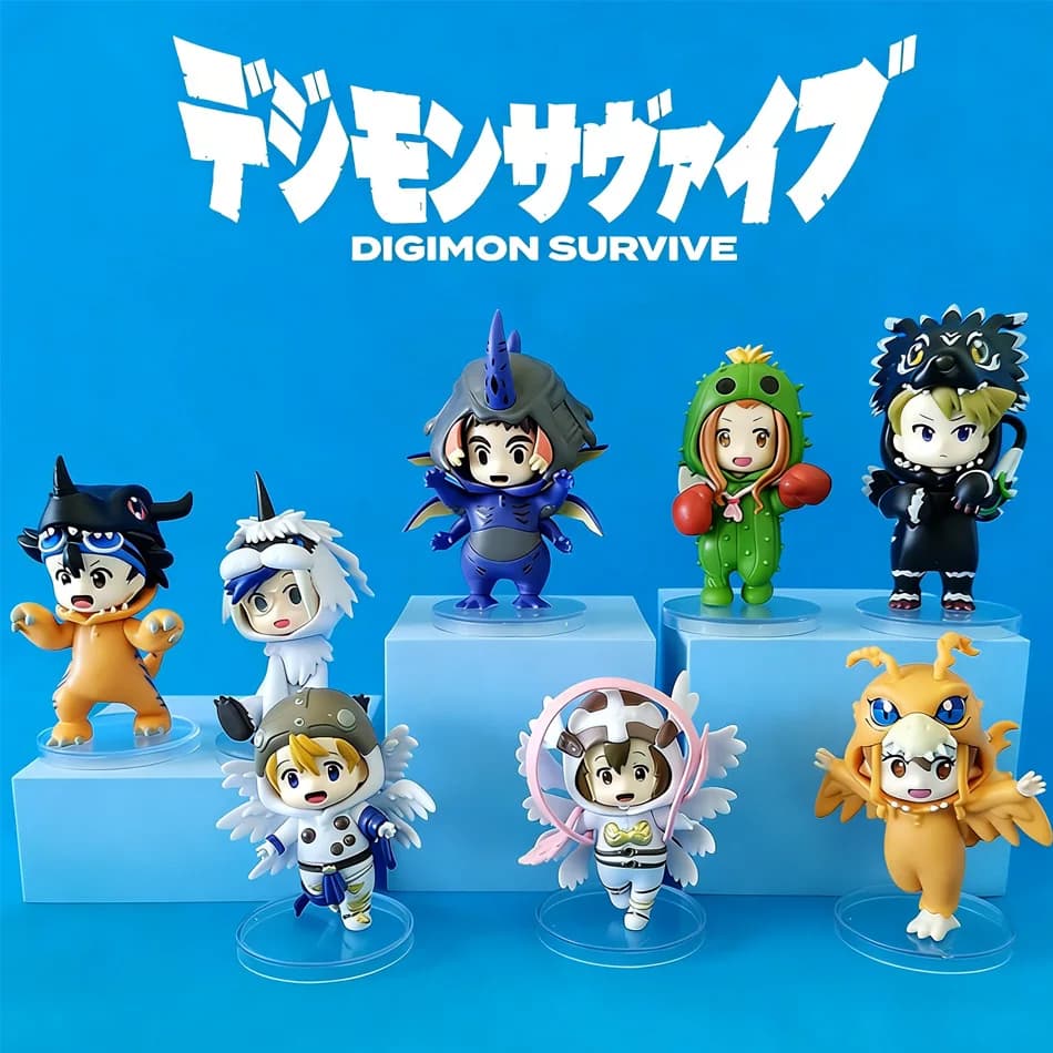 Digimon Adventure Gabumon V-Mon Set di 8 Action Figure, Modellini da Collezione, Decorazione da Scrivania, Regalo per Bambini e Fan