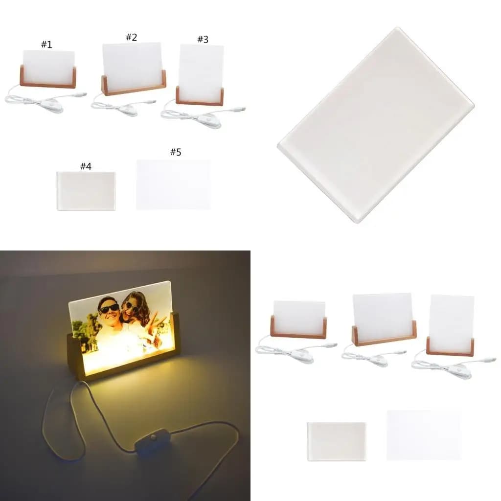 Cornice per foto a LED in acrilico per macchine da stampa a sublimazione Cornice con base in legno Luce notturna per casa
