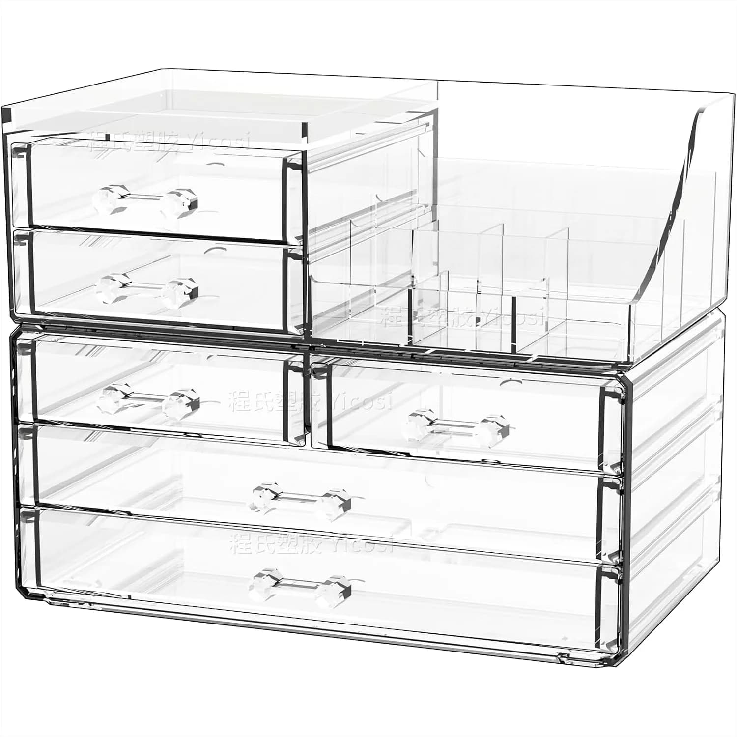Organizer per Trucchi in Acrilico Cq con 6 Cassetti, Contenitore Trasparente da Scrivania per Vanity, Bagno e Prodotti di Bellezza