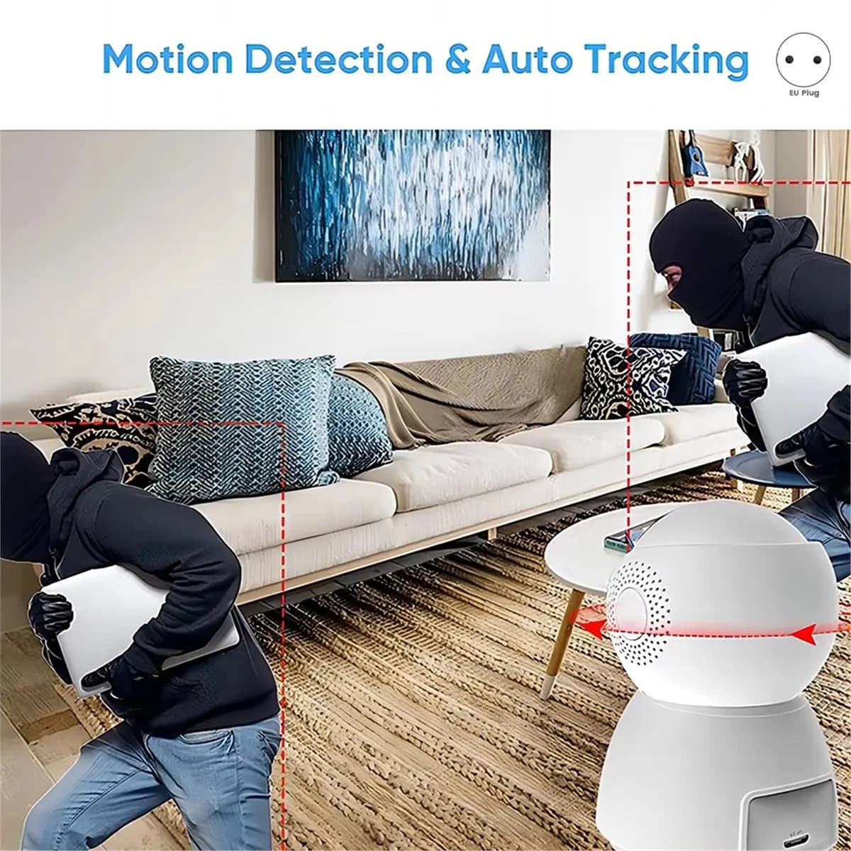 Vogue WiFi Smart IP Camera 3MP AI Rilevamento umano Telecamera di sorveglianza per visione notturna a colori Smart Life Baby Monitor con TFCard 32G (EU)