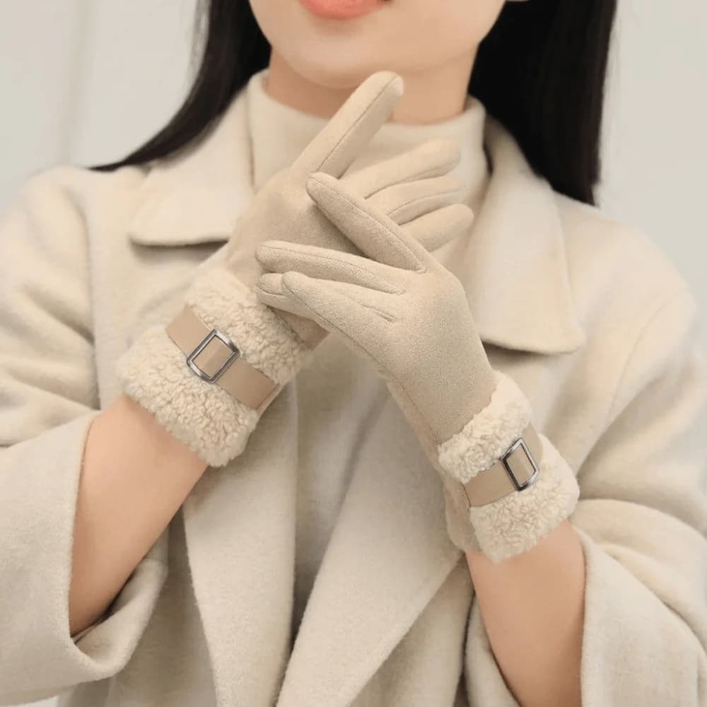 Elegant Fleece Winter Women's Gloves Windproof Thickened Women Suede Gloves Anti Cold Warm Cycling Mittens Girls Gift
