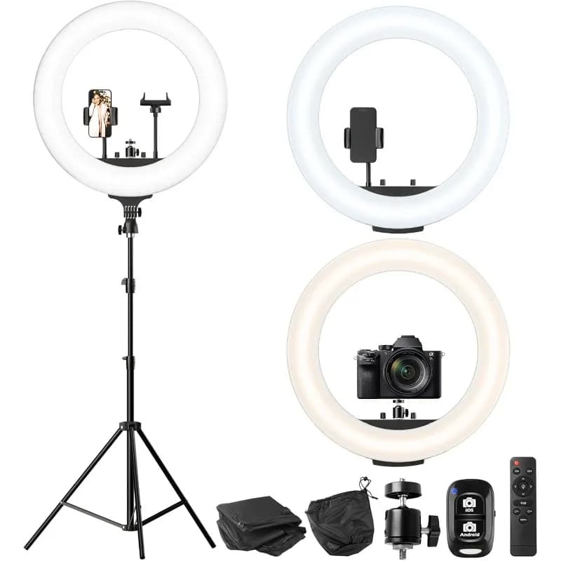 22'''' bright ring with 72'''' support, 65 W big light ring with phone support, dimmable LED light for stylist barber makeup