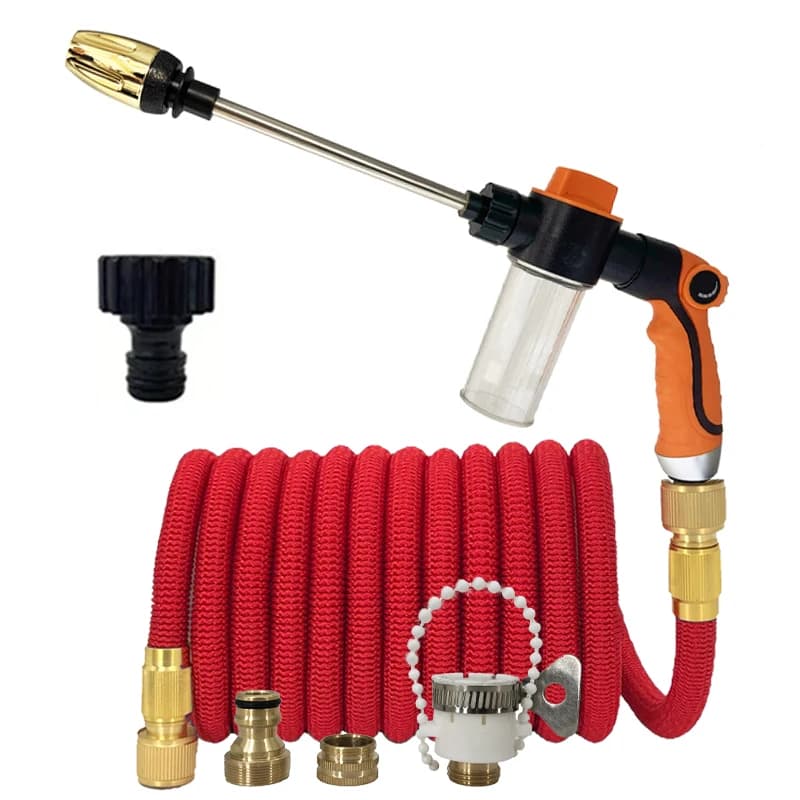 Tubo da Giardino ad Alta Pressione Espandibile 25FT-100FT, Flessibile con Strisce, per Irrigazione Giardino, Fattoria, Lavaggio Auto, con Avvolgitubo e Pistola in TPE