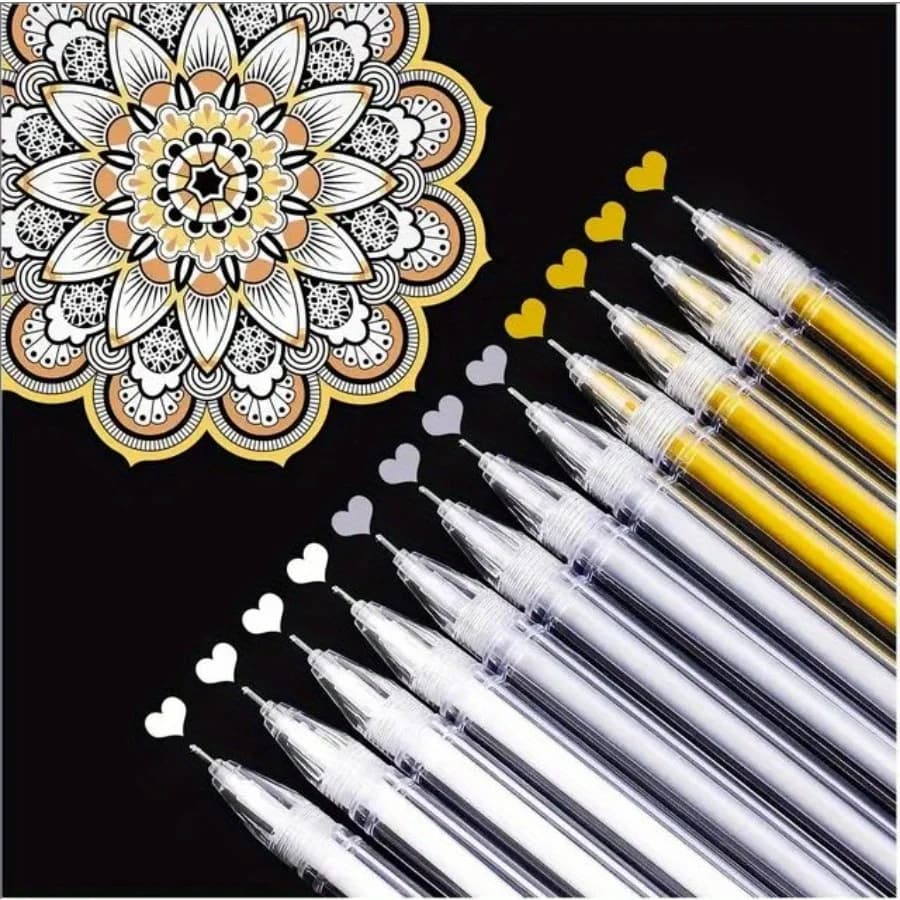 12 penne gel extra fini da 0,5 mm | Penne a inchiostro gel argentate dorate bianche per disegni su carta nera, schizzi