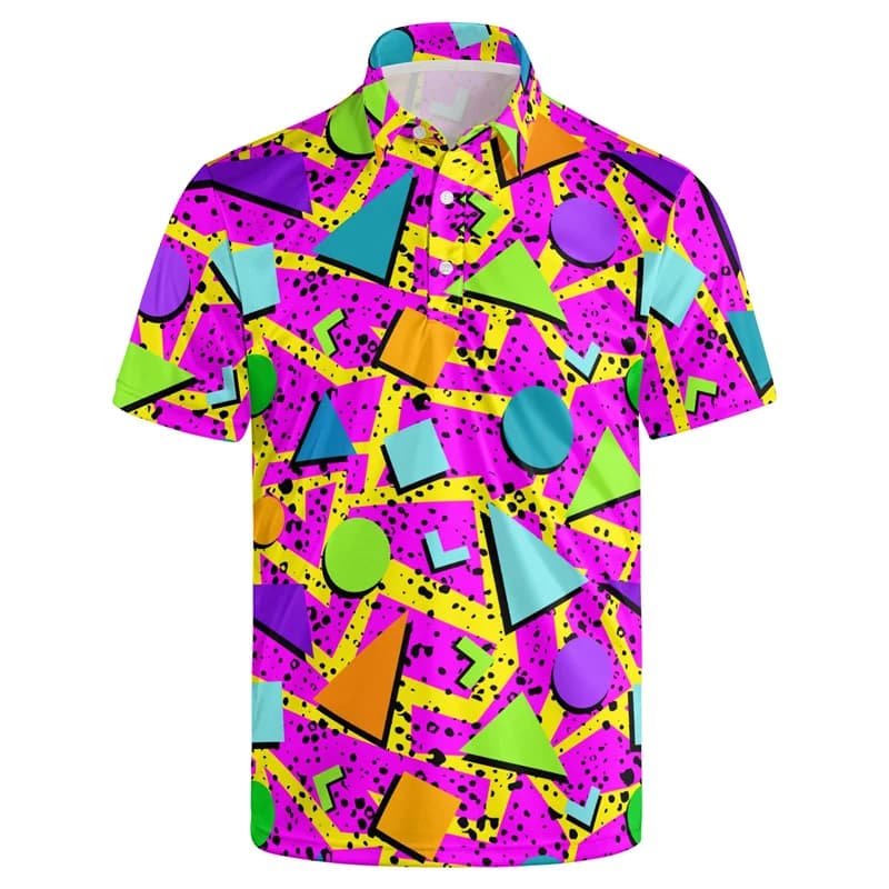 Nuova Camicia Polo da Golf con Stampa 3D Stile Anni 80 e 90, Maglietta Estiva a Maniche Corte con Bottoni e Asciugatura Rapida