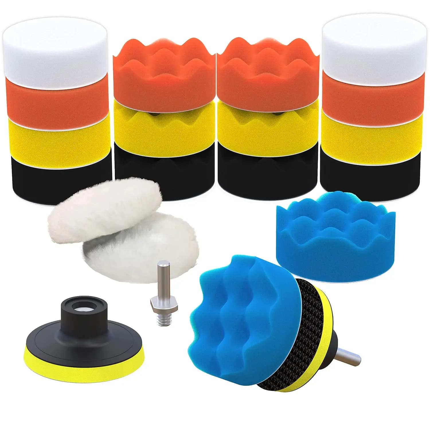 Kit tampone per lucidatura per trapano in schiuma per auto, 22 pezzi con spugne, tamponi di lana, adattatori e ventose per ceratura e lucidatura