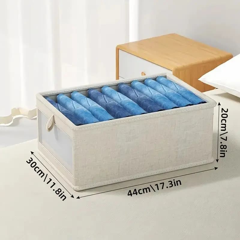 Organizzatore per armadio impilabile Scatola portaoggetti pieghevole per vestiti con finestra di visualizzazione Stile in lino bianco nano resistente per ripiano del guardaroba