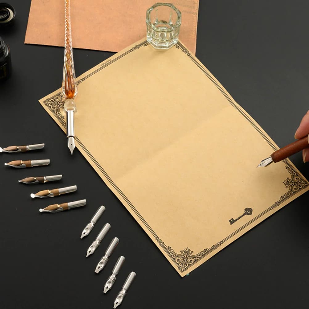 Wooden Glass Calligraphy Dip Pen Set Art Writing Drawing Pen Set Style Polished Gift Stationery Student Stationery