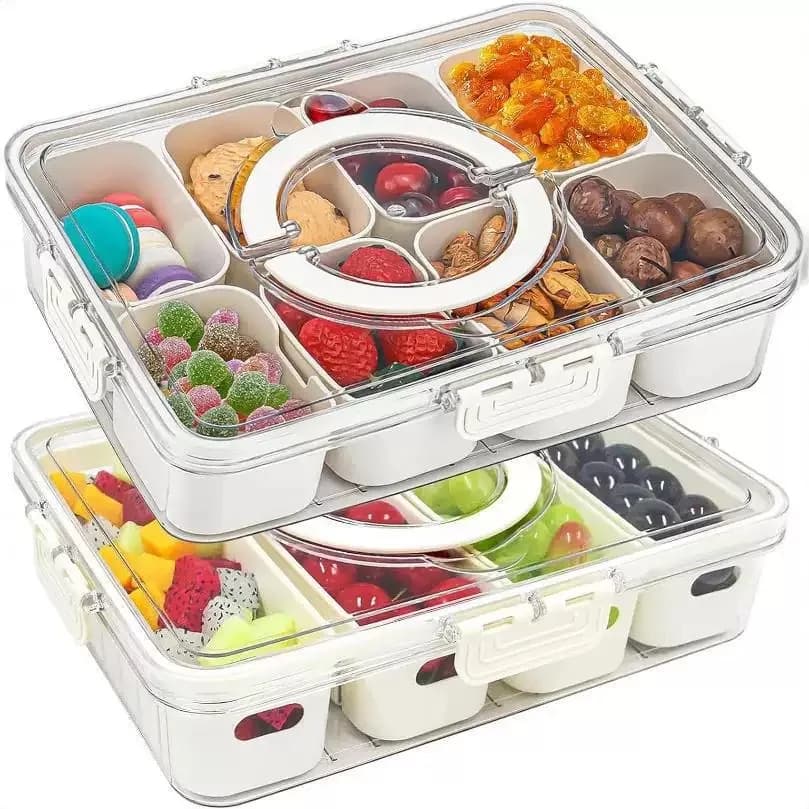 Compartment plate with lid, food storage container, snack box, 4/8 cells snack box, vegetable and fruit storage box for refriger