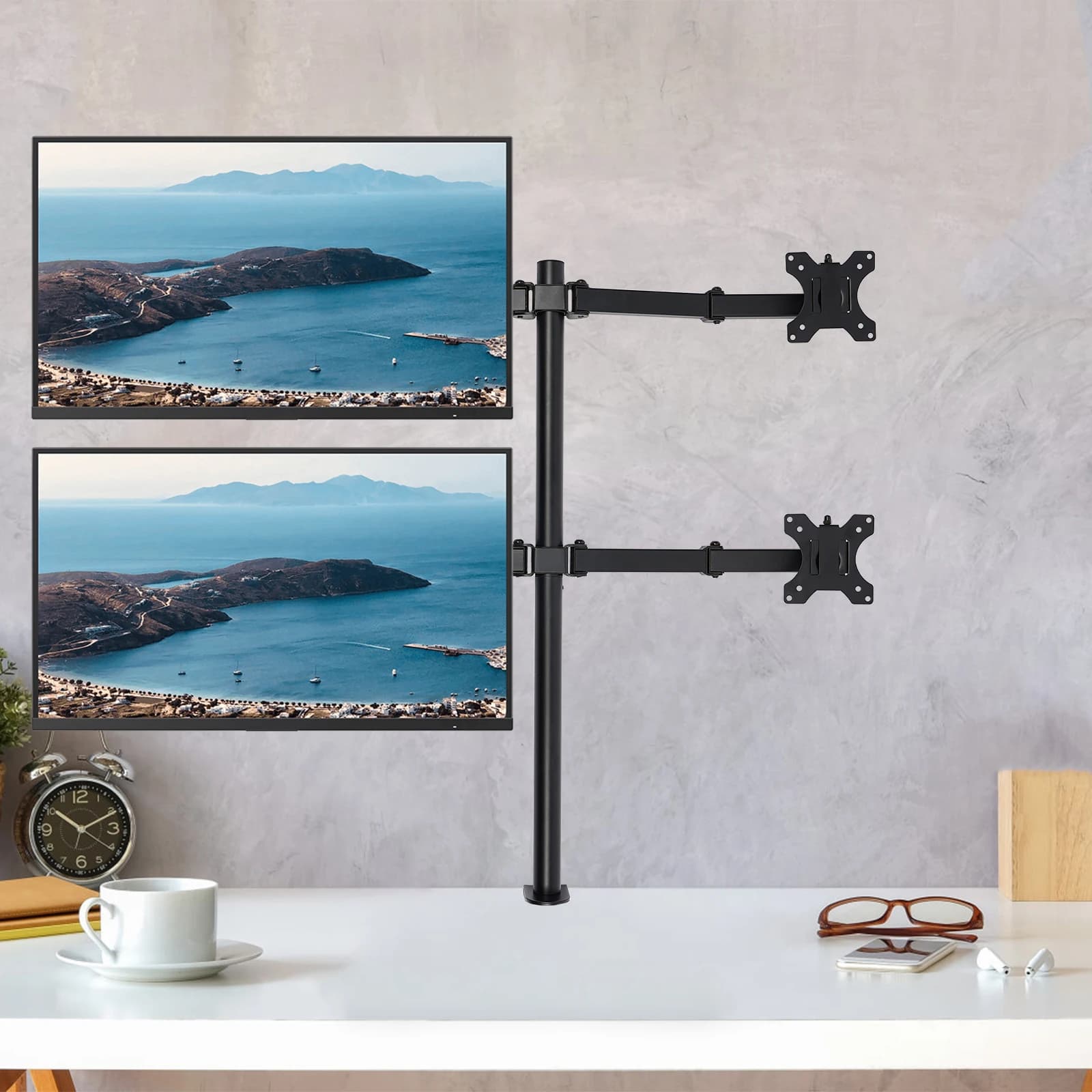 Supporto per quad monitor per schermo da 10-27 pollici, supporto per 4 monitor regolabile con girevole, supporto per monitor portatile, può contenere fino a 19 libbre per braccio