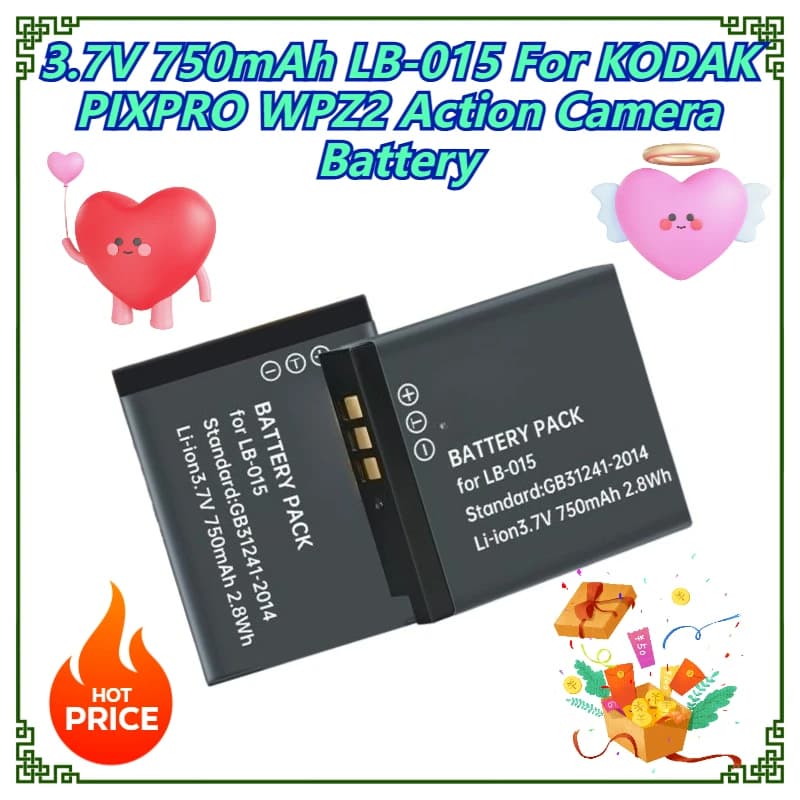 3.7V 750mAh LB-015 Per batteria per action camera KODAK PIXPRO WPZ2
