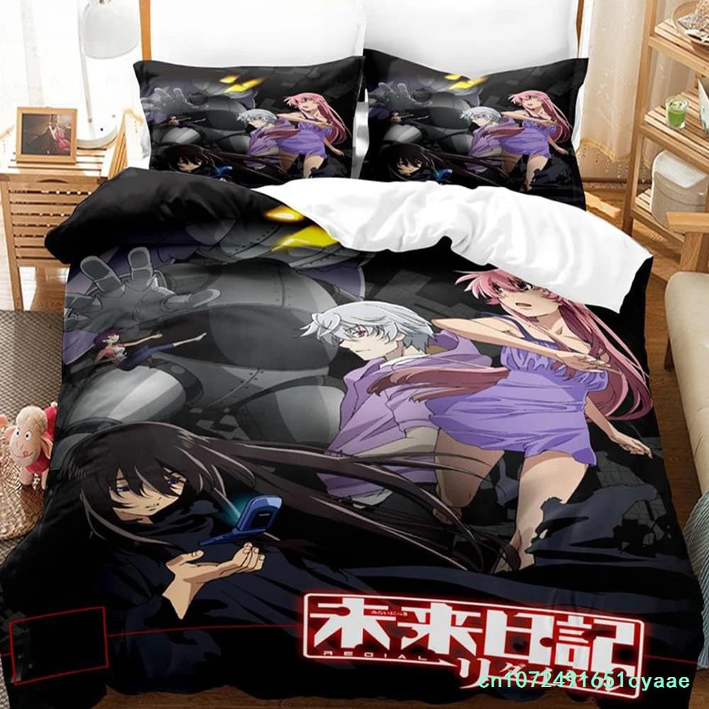 New 3D Printed Anime Bed Sheet Future Diaries Mirai Nikki Bedding Set Single Twin Full Queen King Size Bed Set Adult Kid Bedroom