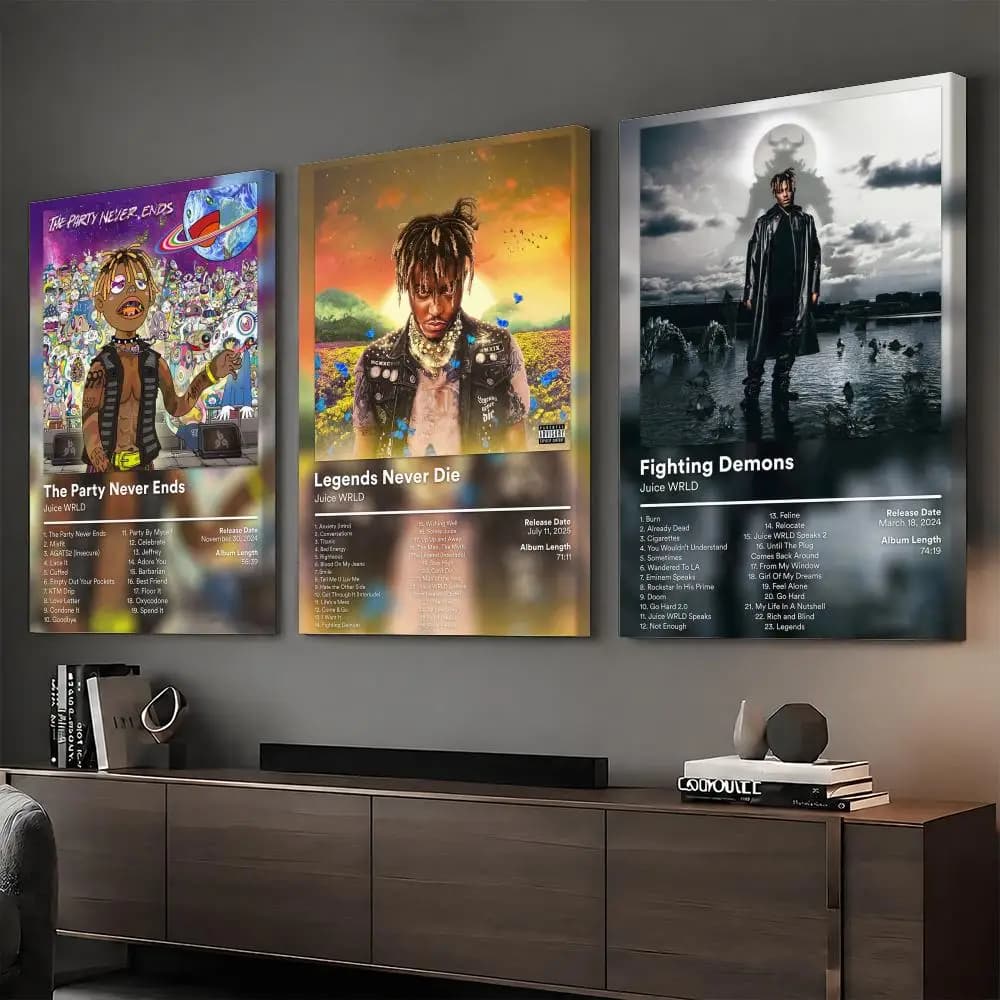 J-Juice WRLD Album Cover Rapper Painting Calligraphy HD Canvas Print Poster Wall Art | Optional Frame | Modern Hallway Decor