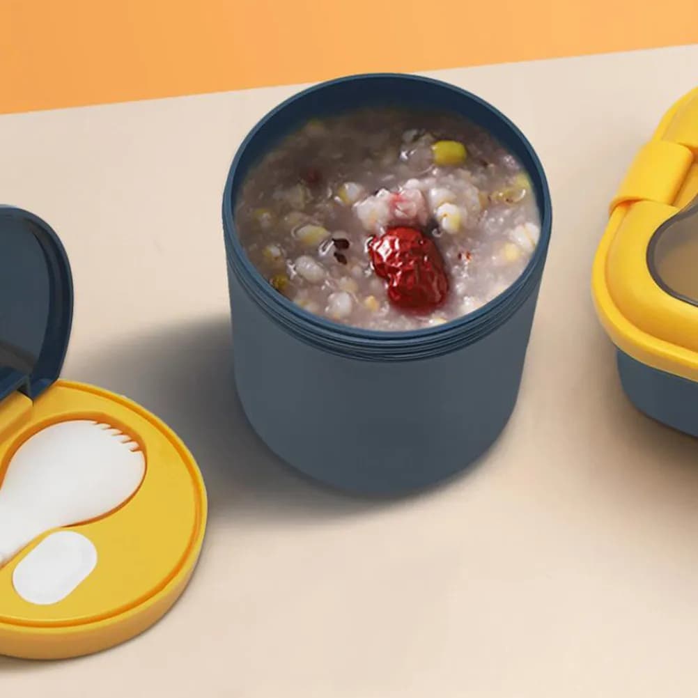 1Set Portable Soup Cup Heat Preservation PP Breakfast Cereal Jar Blue Leak Proof Insulated Food Container Office Travel Use