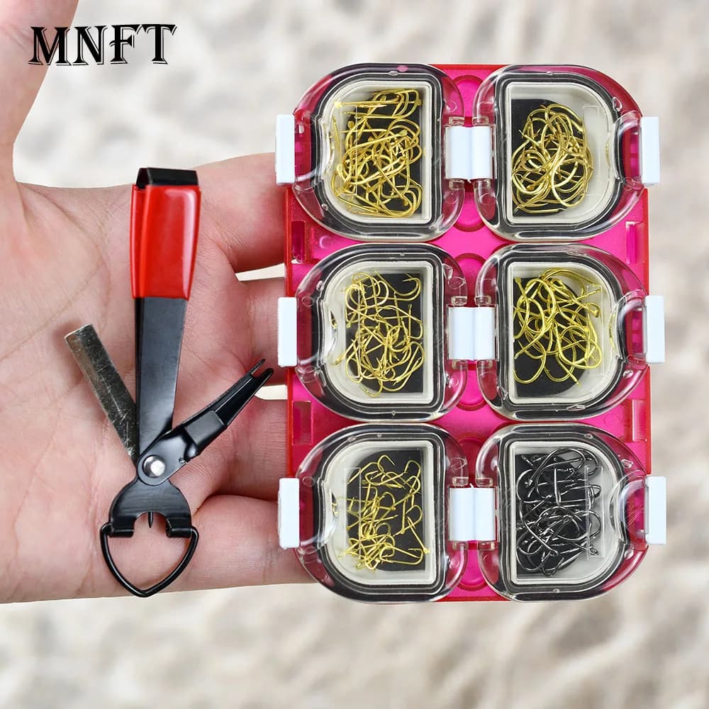 Fishing Hooks Set 2#‑8# Gold & Black Barbed Carbon Steel Fishhook, Grid Storage Box with Mini Fishing Pliers, Fishing Tackle Kit