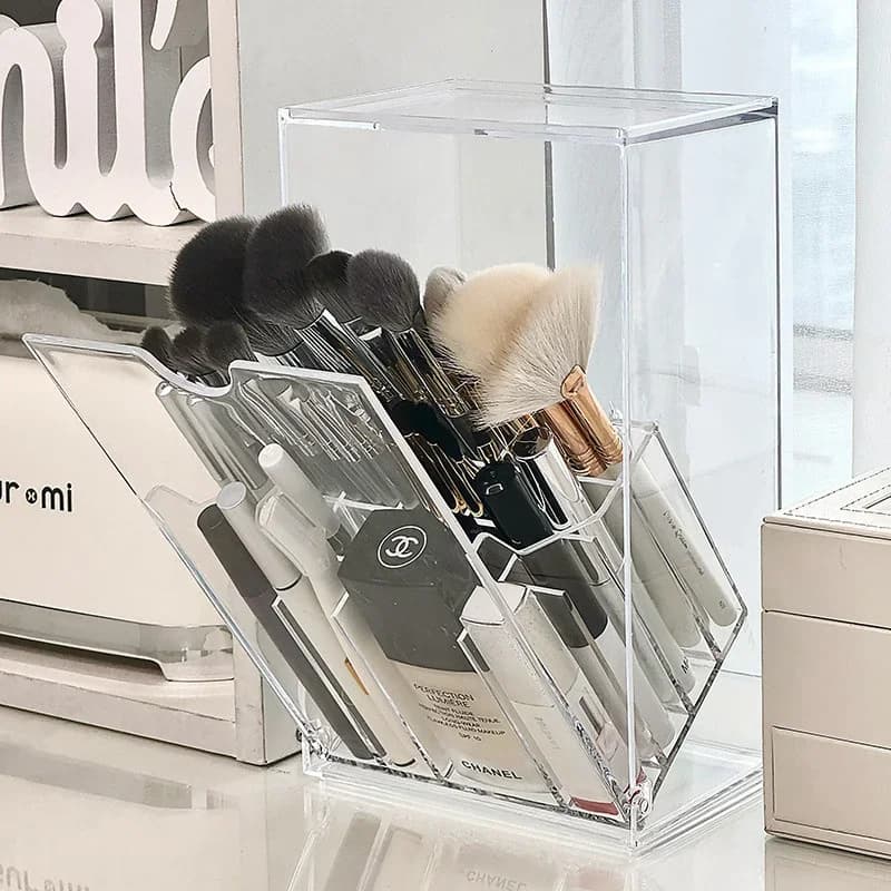 Clear Cosmetic Brush Storage Box Makeup Brush Holder with Lid Large-Capacity Slant Lipstick Container Cosmestic Brushes Holder