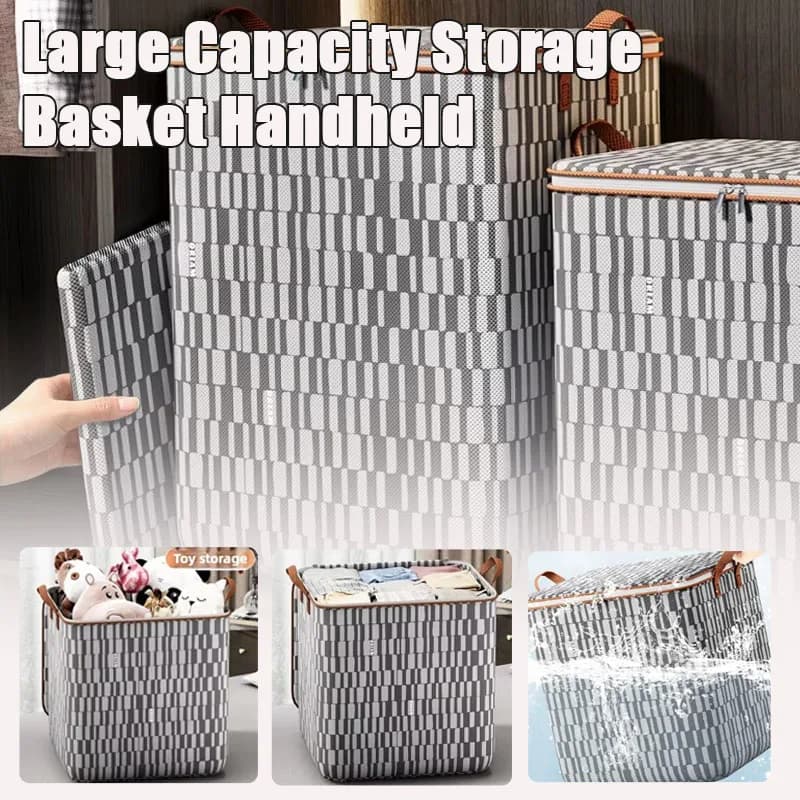 1 Piece Large Capacity Storage Basket with Handle Portable Tote Organizer for Home Bedroom Toy Laundry Closet Shelf Storage
