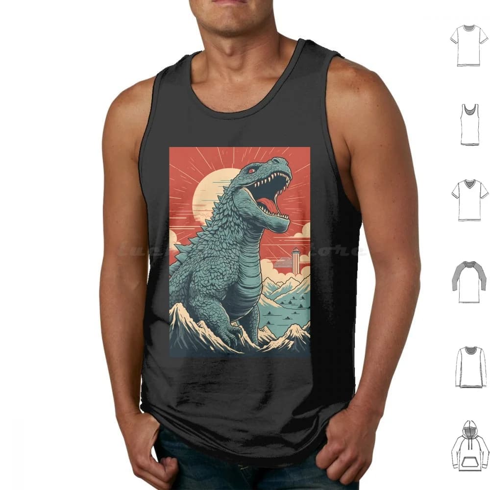 Monster The Kaiju King Canotte Stampa Cotone Zilla Retro Vintage Original Mens Pop Culture Fandom Film Cinema Cinema