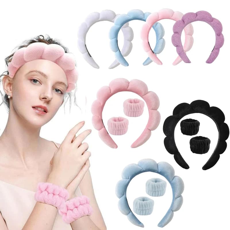 Fasce per capelli in pile corallo da donna, fasce impermeabili assorbenti per lavare il viso, set di accessori per capelli