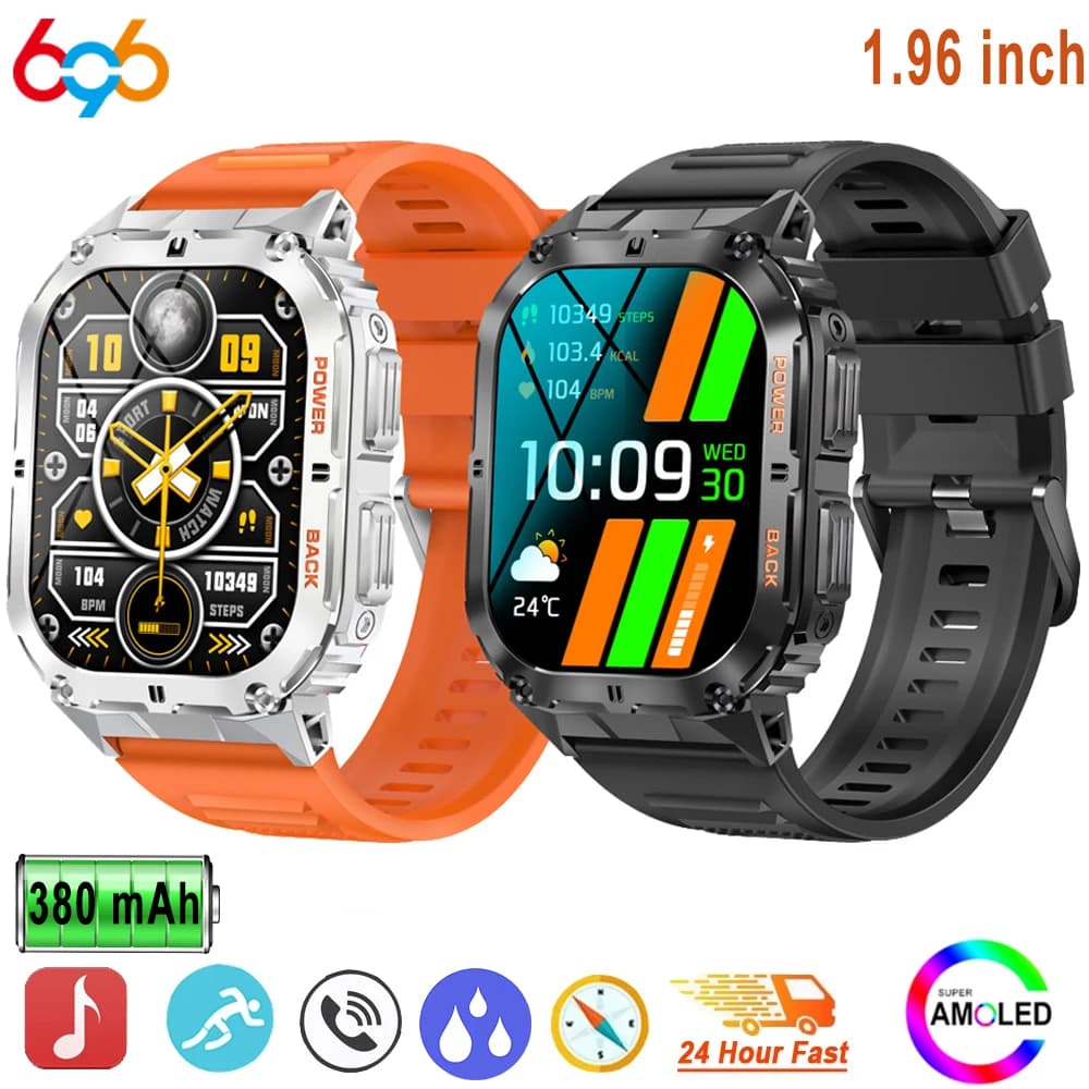 696 Smart Watch Sport Fitness Uomo Schermo AOMLED Bussola esterna Chiamata dente blu Smartwatch Assistente vocale impermeabile per la salute