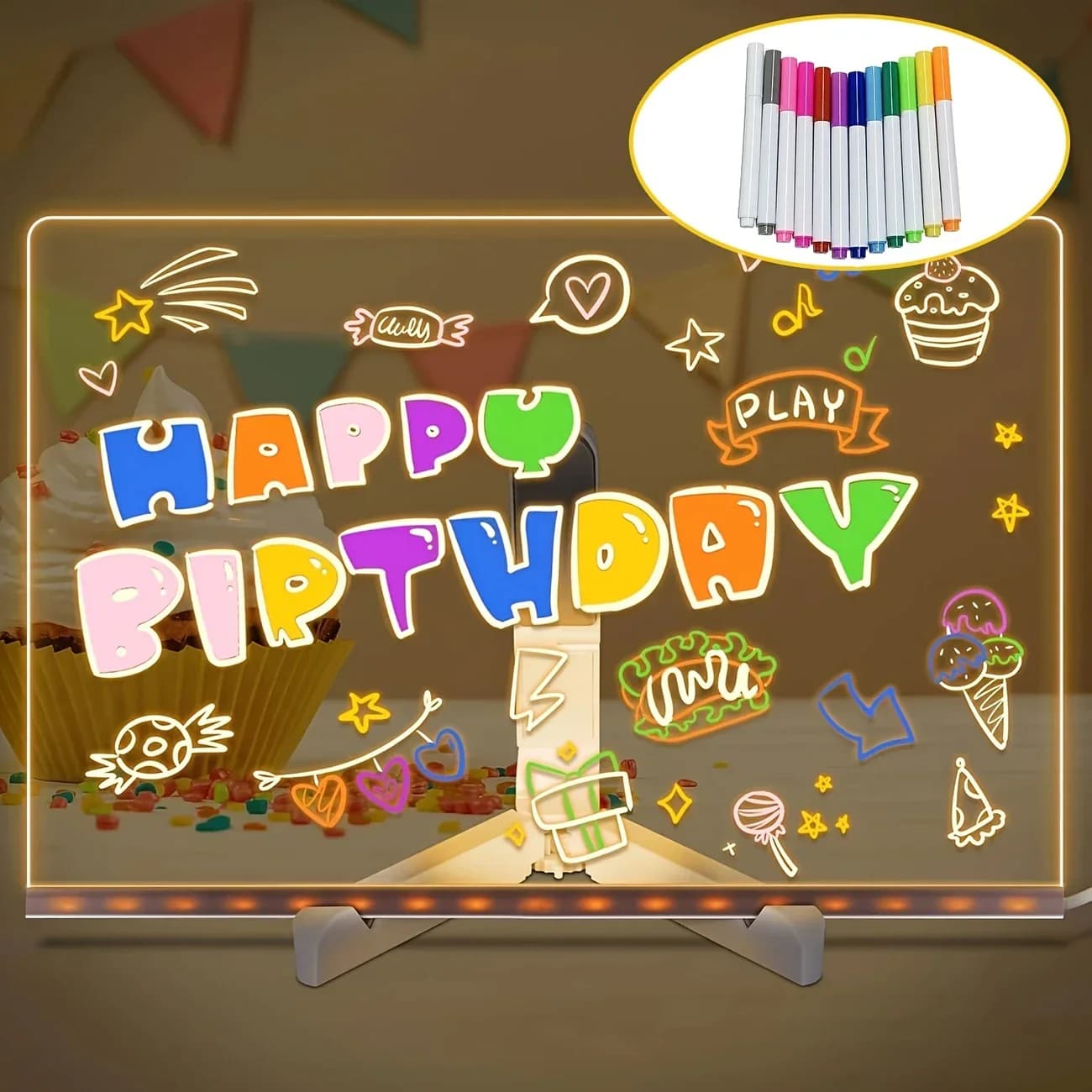 LED Notebook Wallet for Acrylic Messages fai-da-te Children's Drawing Table with Night Light Colorful Pens Children's Birthday Gift