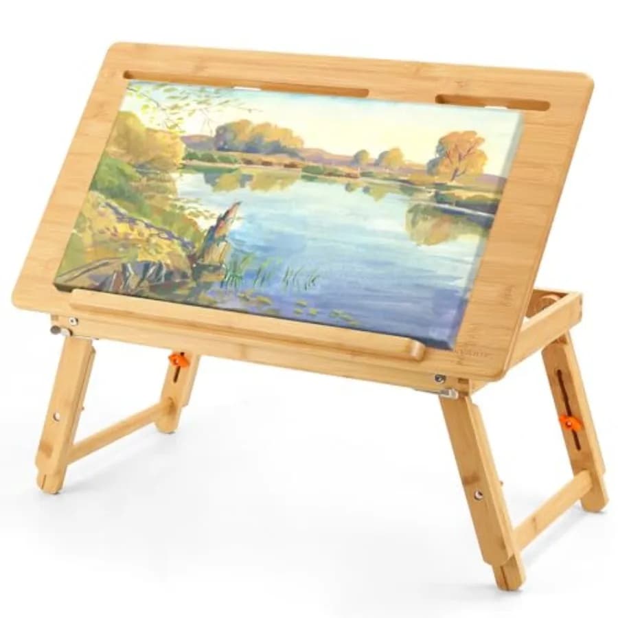 Tavolo da Disegno Pieghevole con Altezza e Angolazione Regolabili, Lavagna con Supporti per Tablet e Telefono
