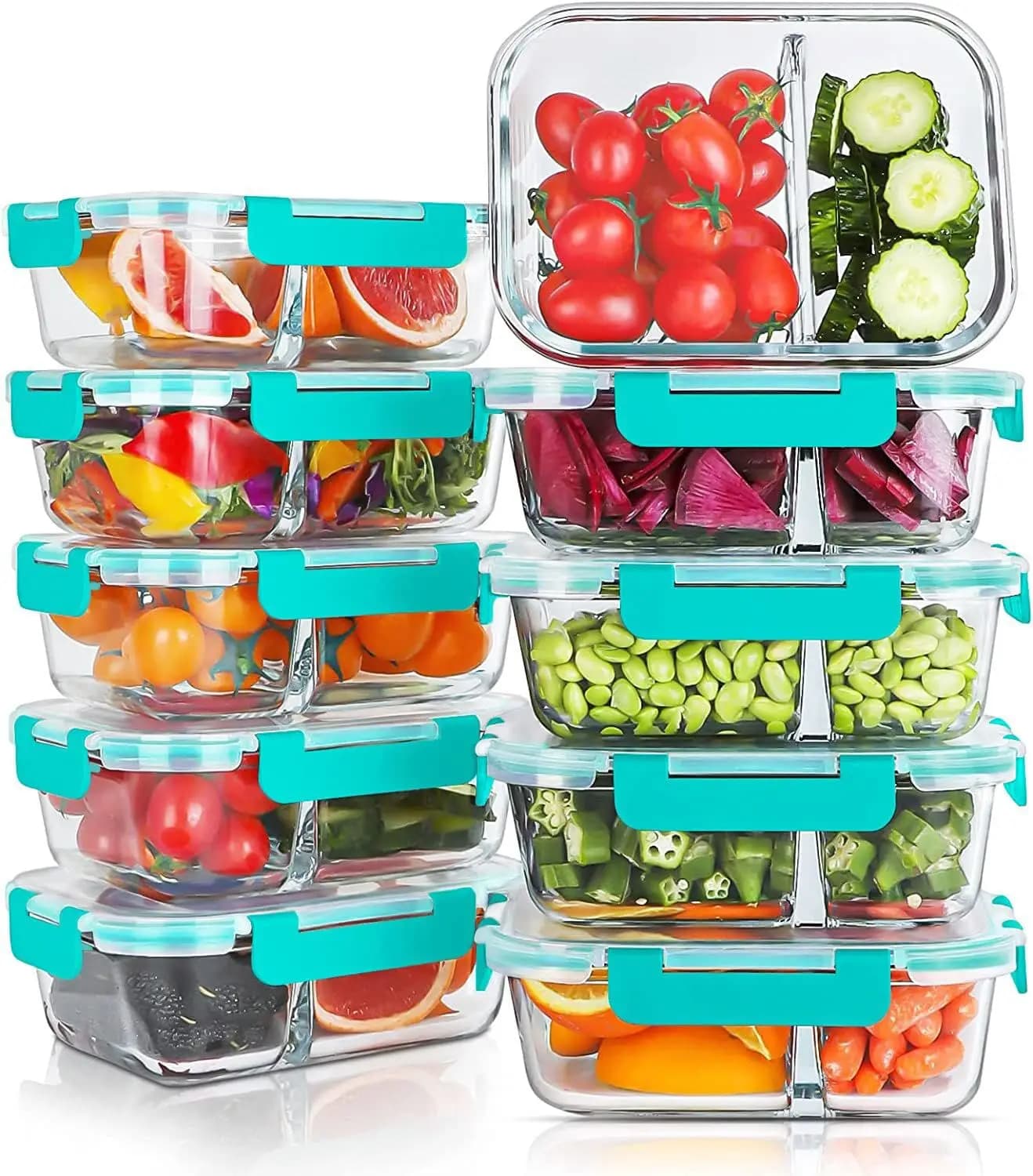 Set di 10 Contenitori in Vetro da 30oz per Preparazione Pasti con Coperchi, Scatole Bento Ermetiche per Forno, Congelatore e Lavastoviglie