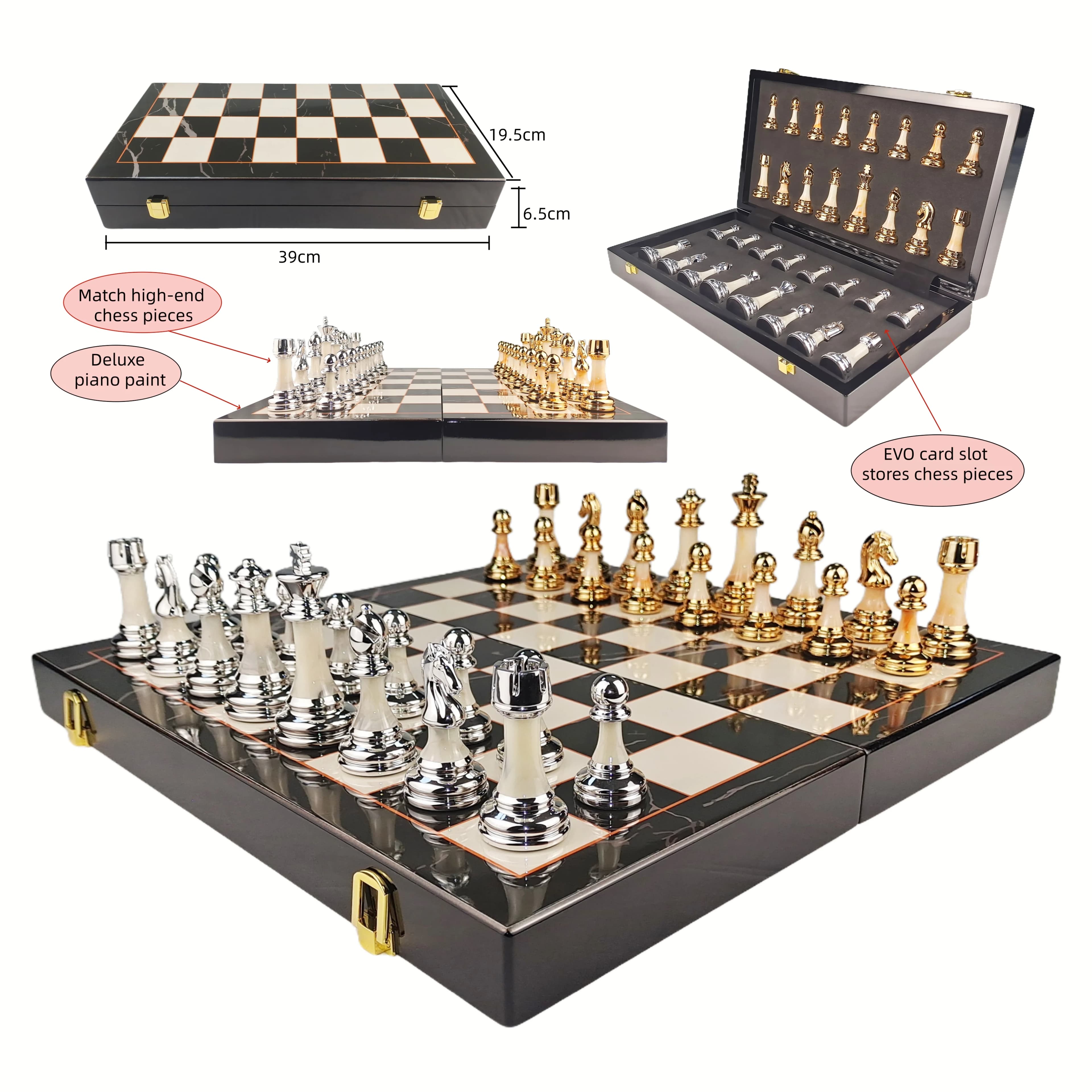 High-quality Foldable Chessboard Game. Oak-grain Chessboard Set. Product for Children's Intelligence Development.