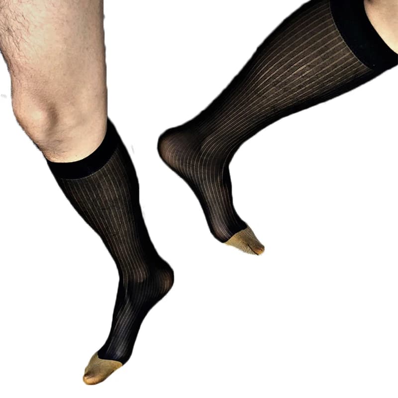 Men Tube Socks Formal Sexy Sheer Suit Stockings Business Silky Ultra Thin Erotic Dress Sock hombre Golden Toe