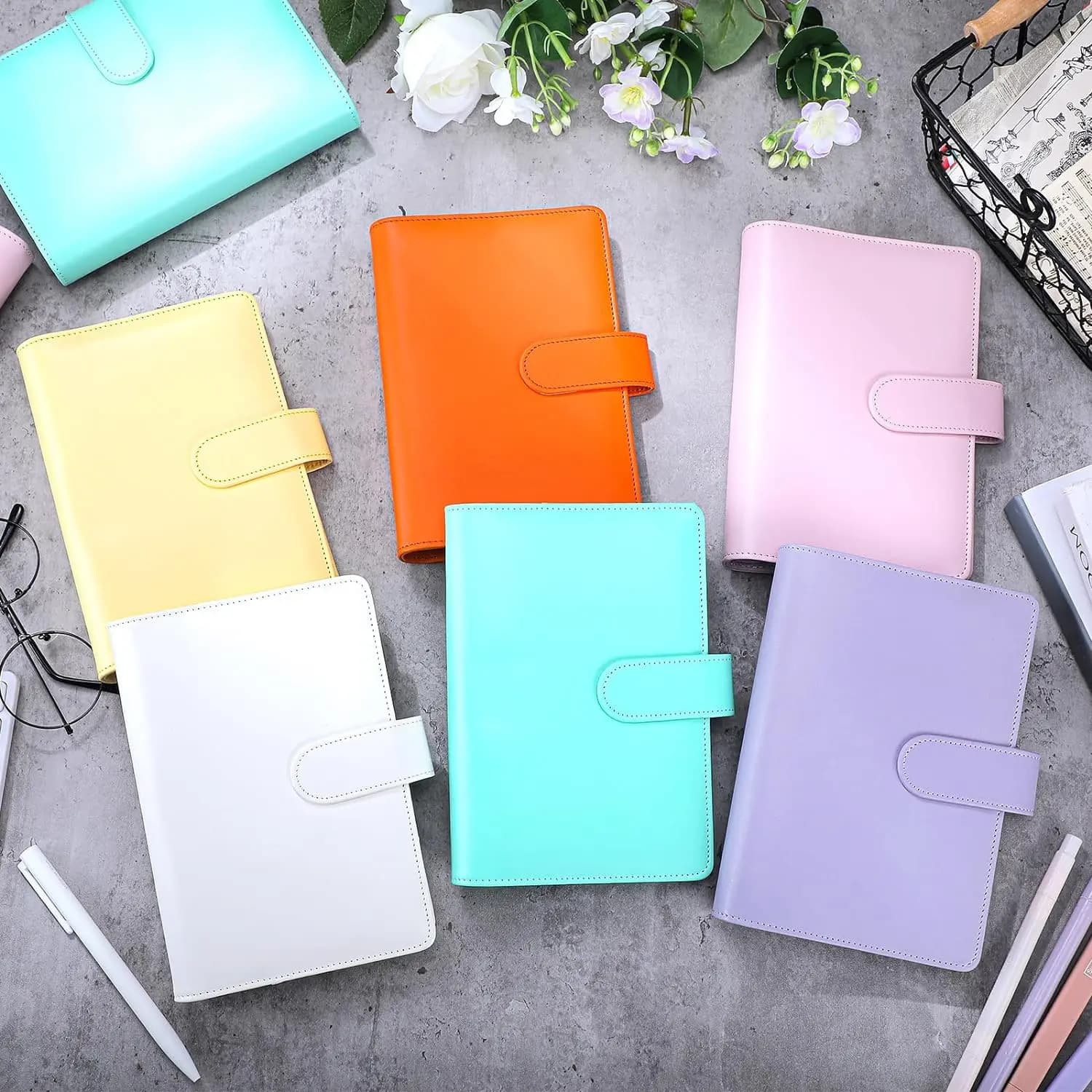 Raccoglitore per notebook in pelle PU A6 Ricaricabile Raccoglitore a 6 anelli Copertina a fogli mobili Agenda personale con chiusura a fibbia magnetica