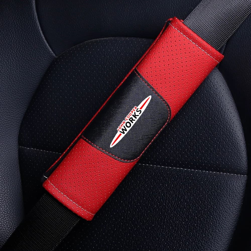 1Piece Genuine Leather High Quality Car Safety Belt Shoulder Cover Pad For Mini Cooper Works JCW ALL4 R56 R57 R58 R59 R61 F54