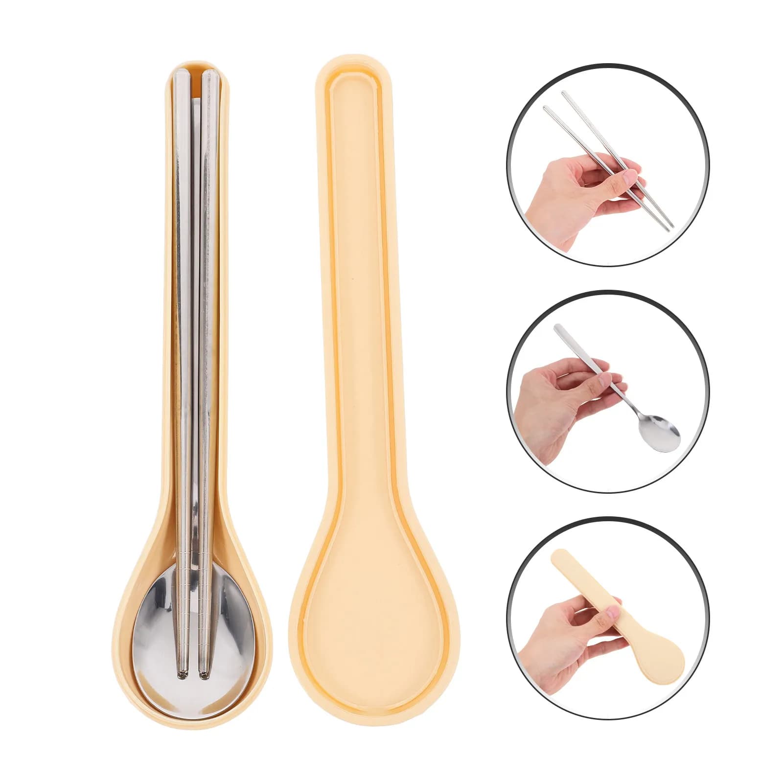 Set di posate portatile in acciaio inossidabile: cucchiaio, bacchette, posate da viaggio, utensili riutilizzabili per il pranzo e l'uso all'aperto