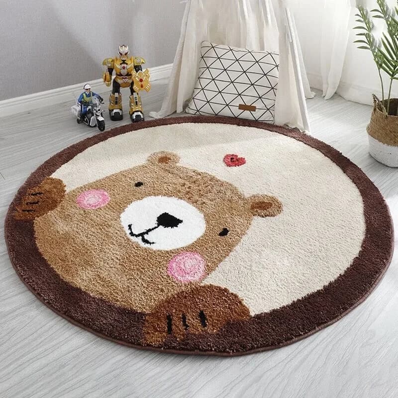 VIKAMA Cartoon Tappeto rotondo in cashmere imitazione Camera da letto Letto Camera dei bambini Tappetino da letto per piccoli animali Tappeto in cashmere resistente all'usura