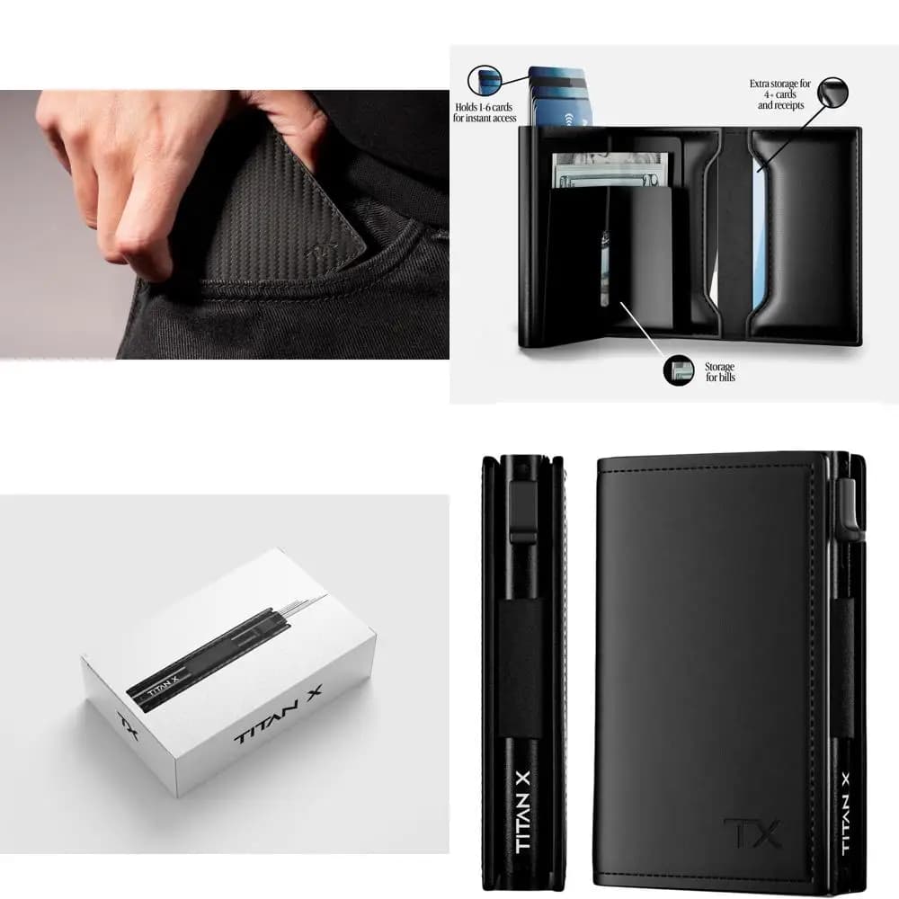 Portafoglio Sottile in Metallo e Pelle con Blocco RFID, Design Minimalista per Uomo, Confezione Regalo (Nero)