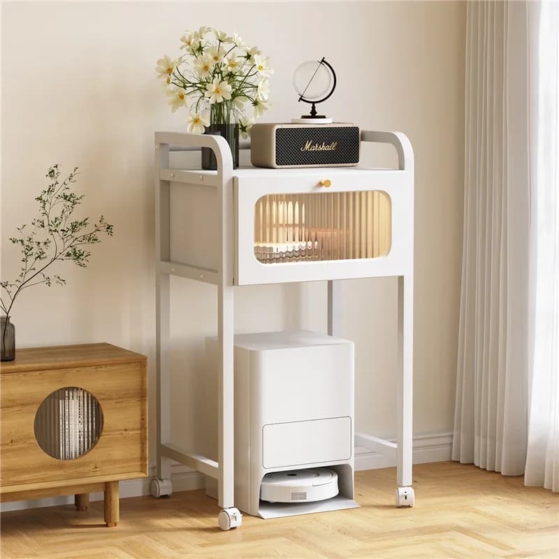 Portaoggetti per aspirapolvere robot in ferro con organizer a 3 strati facile da pulire Supporto per macchina per la pulizia durevole Accesso conveniente con ruota