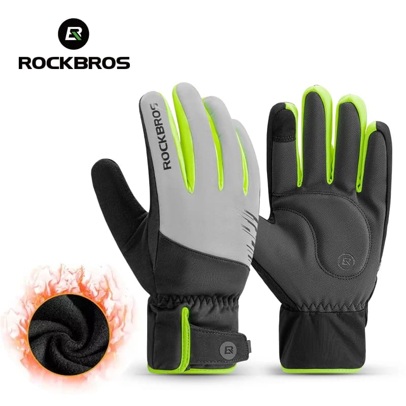 ROCKBROS Winter windproof cycling gloves keep warm reflective palm gloves thickened touch screen night cycling glove MTB man