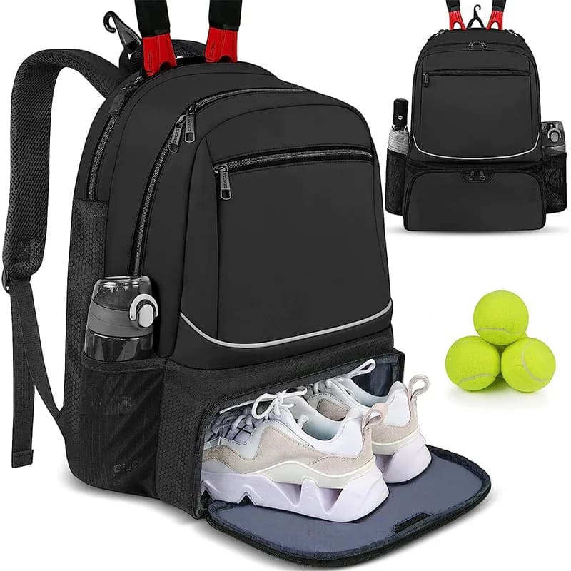 Professional Backpack for Tennis Racks with Shoes Pocket, Badminton Bag, Contains 1-2 Tennis Racks, Gym Bag and Fitness