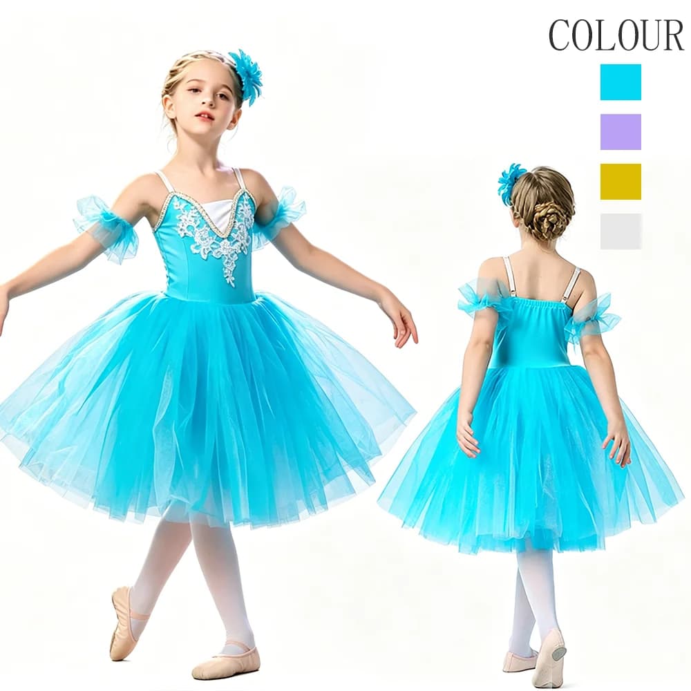 Abito da Balletto Lungo per Spettacolo Il Lago dei Cigni con Gonna e Corpetto a Bretelle, Costume Professionale da Danza Moderna per Ballerine