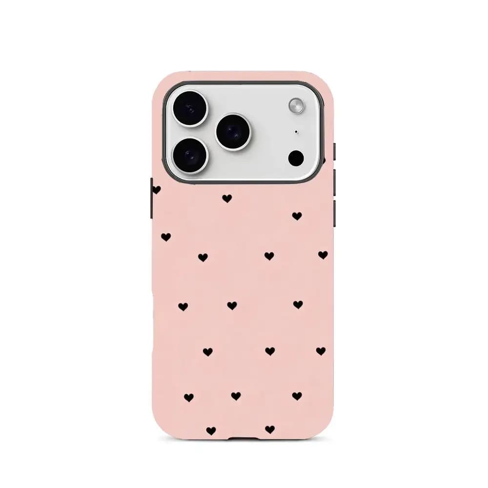 Black heart-shaped 2-in-1 phone case suitable for iPhone 17, 16, 15,14,13,12,11 Pro/Max/Plus shockproof and anti drop back cover