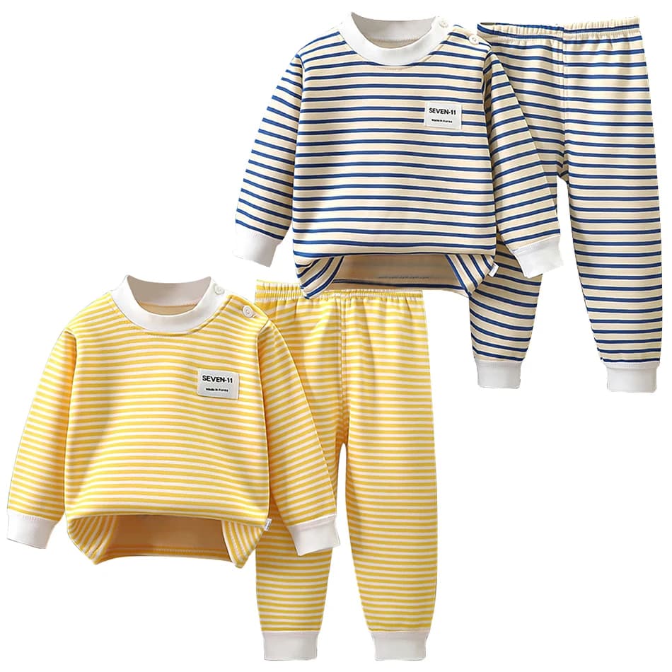 Set di abbigliamento per bambini foderato in pile Intimo caldo a righe Indumenti da notte Comodo set pigiama invernale per neonati e bambini piccoli Ragazzi e ragazze
