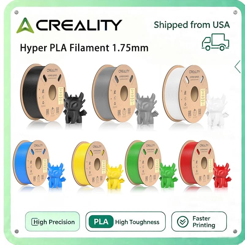 CREALITY Official Hyper PLA Filament 1.75mm 1KG High Speed PLA 30-600mm/s Rapid 3D Printer Filament Material Stable Extrusion for K1/K2/Ender 3 series