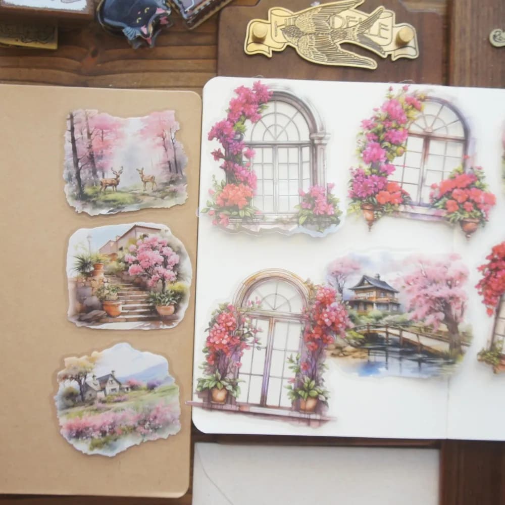 10 Pezzi Adesivi Trasparenti in PVC Stile Balcone con Piante in Vaso, Grande Formato, per Scrapbooking, Decorazione Regali Fai-da-Te