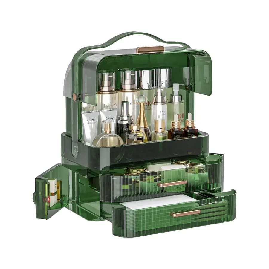 Cosmetic box with transparent cover, large organizer for tricks with drawers, portable handle, waterproof, dustproof, skincare product display C