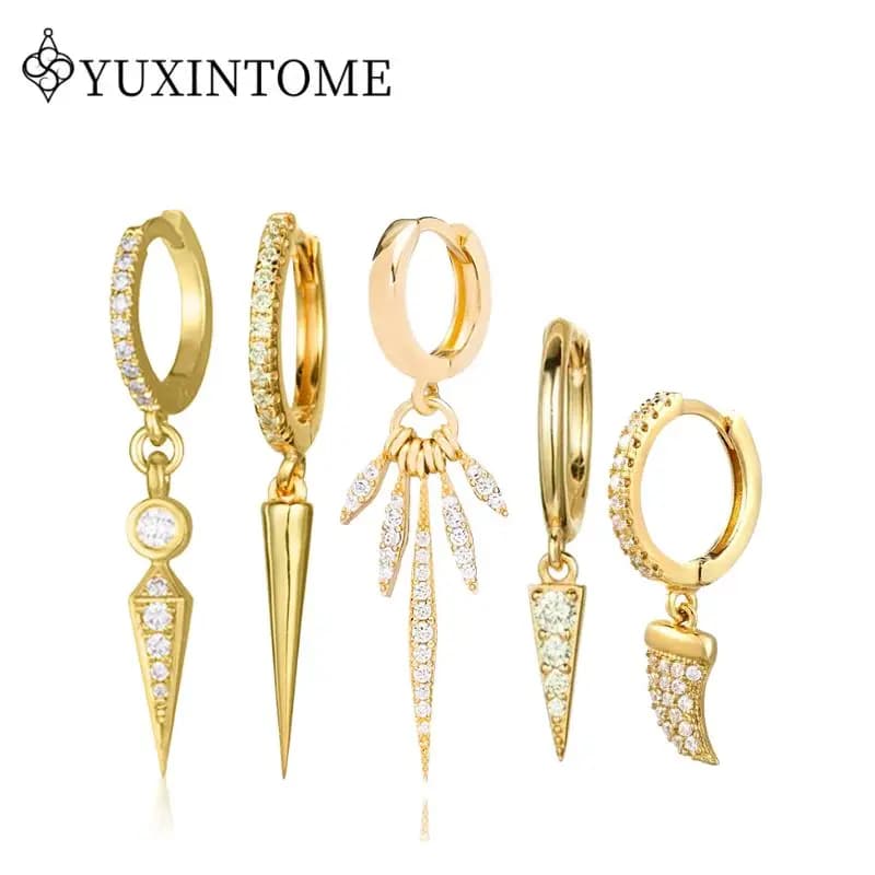 Zircone bianco 925 argento ago diamante a punta micro-set pendente orecchino a cerchio per le donne rivetto punk gioielli traforati alla moda